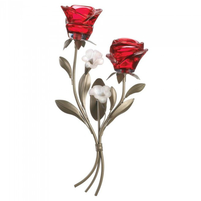 Romantic Red Rose Wall SCONCE - Double