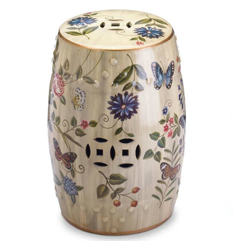 Butterflies and FLOWERS Ceramic Stool
