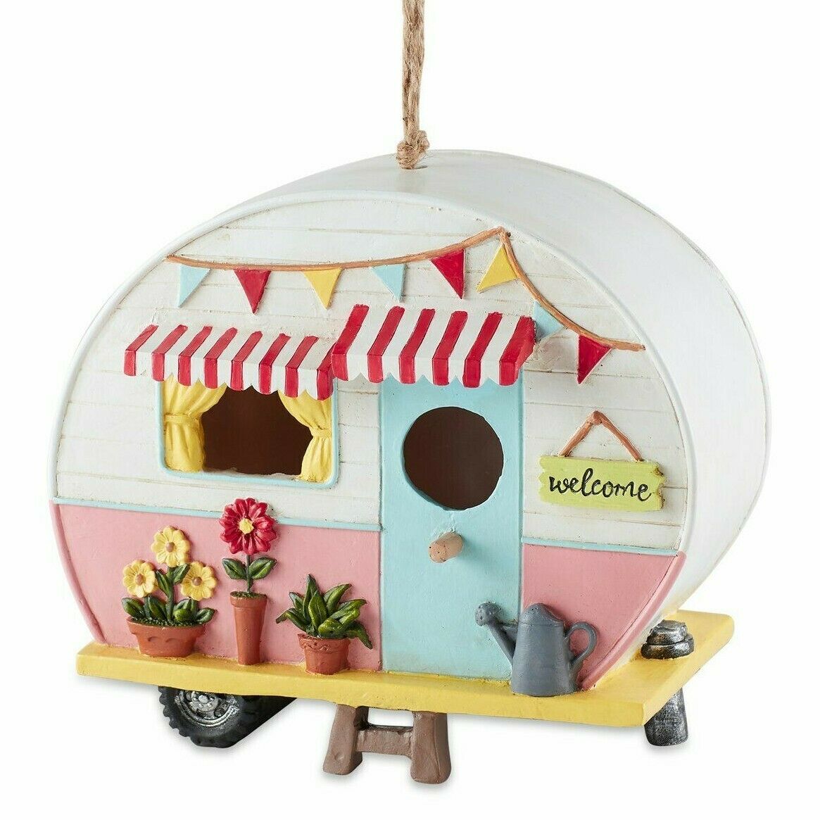 Pink and White Camper BIRDHOUSE