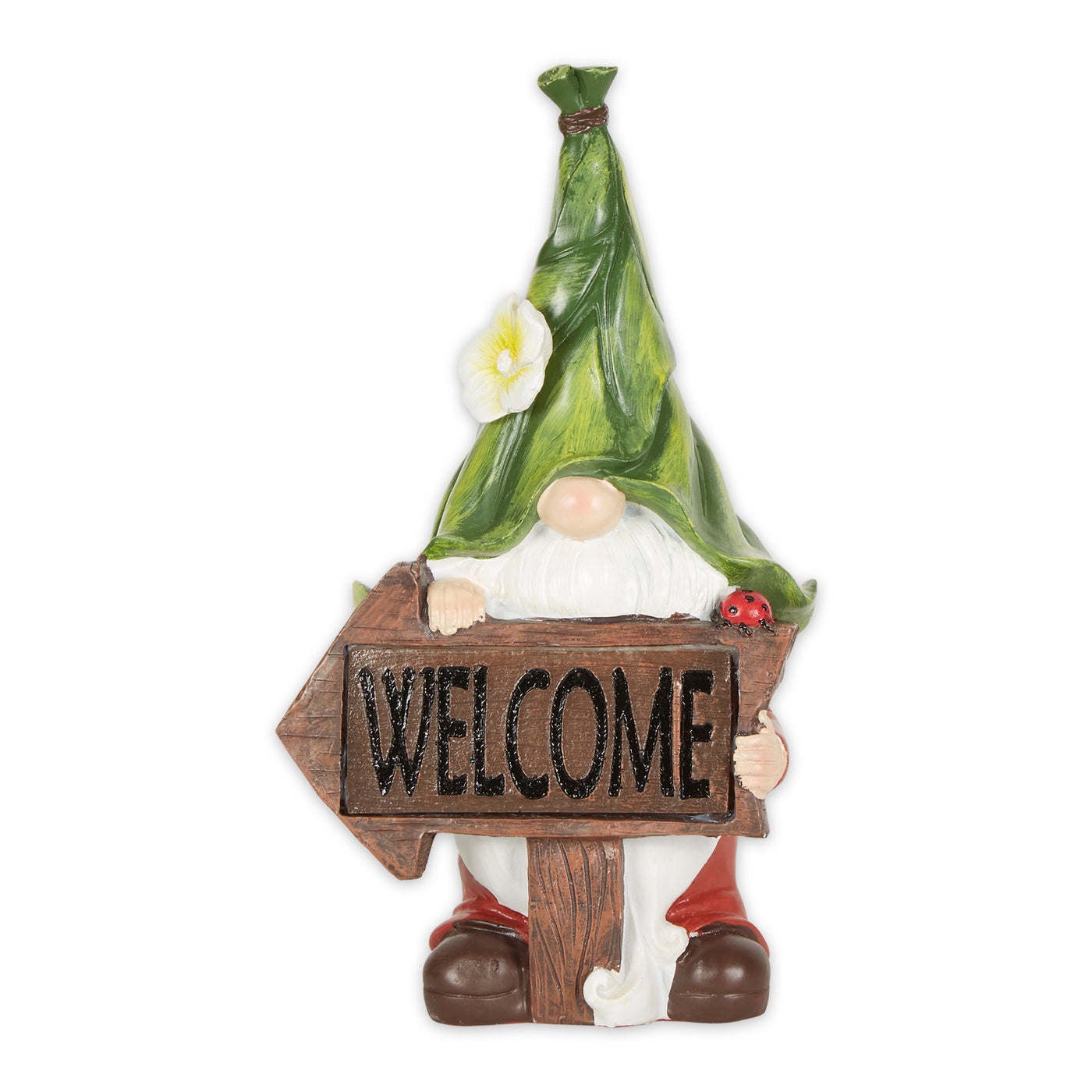 Leaf-HAT Gnome with Welcome Arrow Sign Solar Garden Light