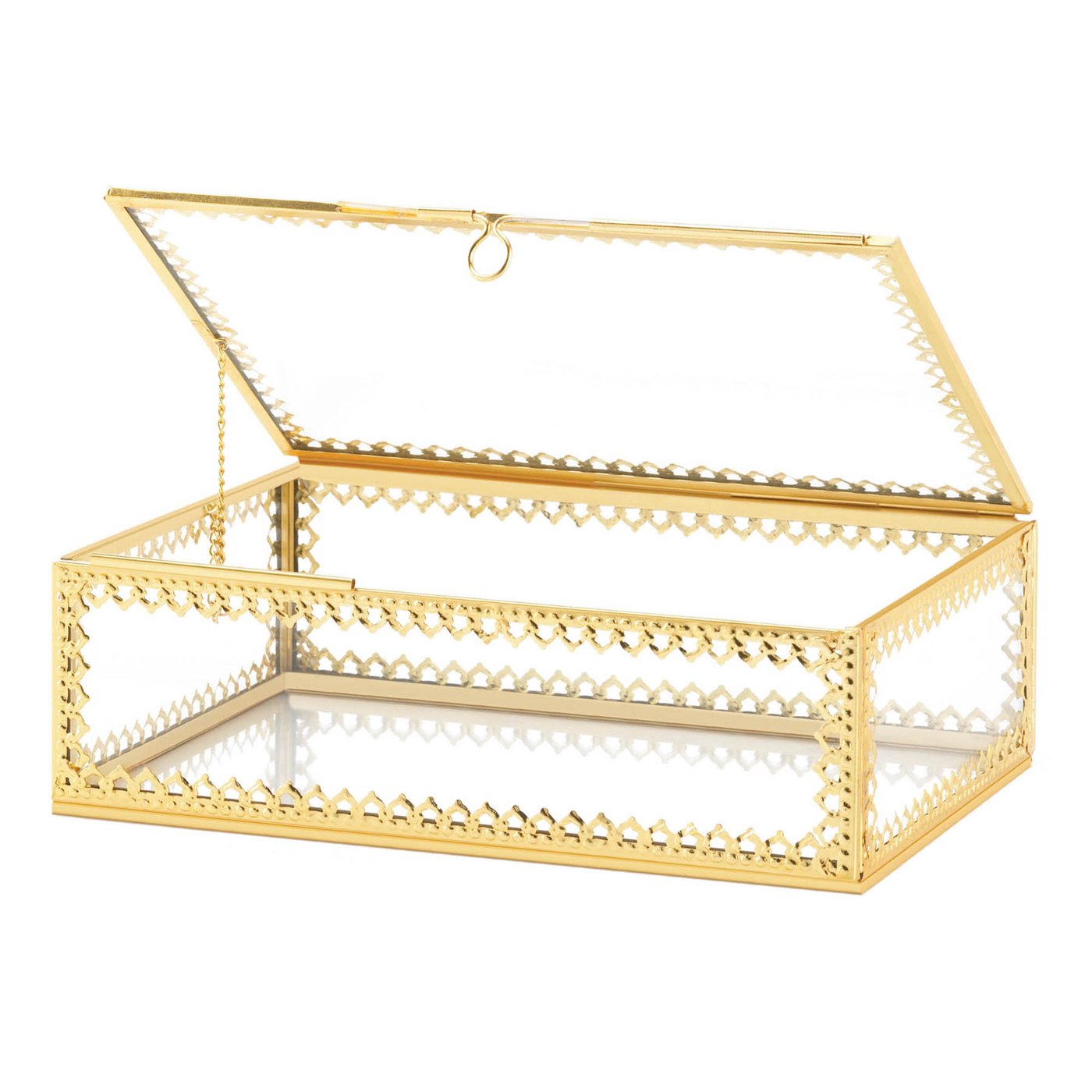 Glass Jewelry Box with Gold Frame