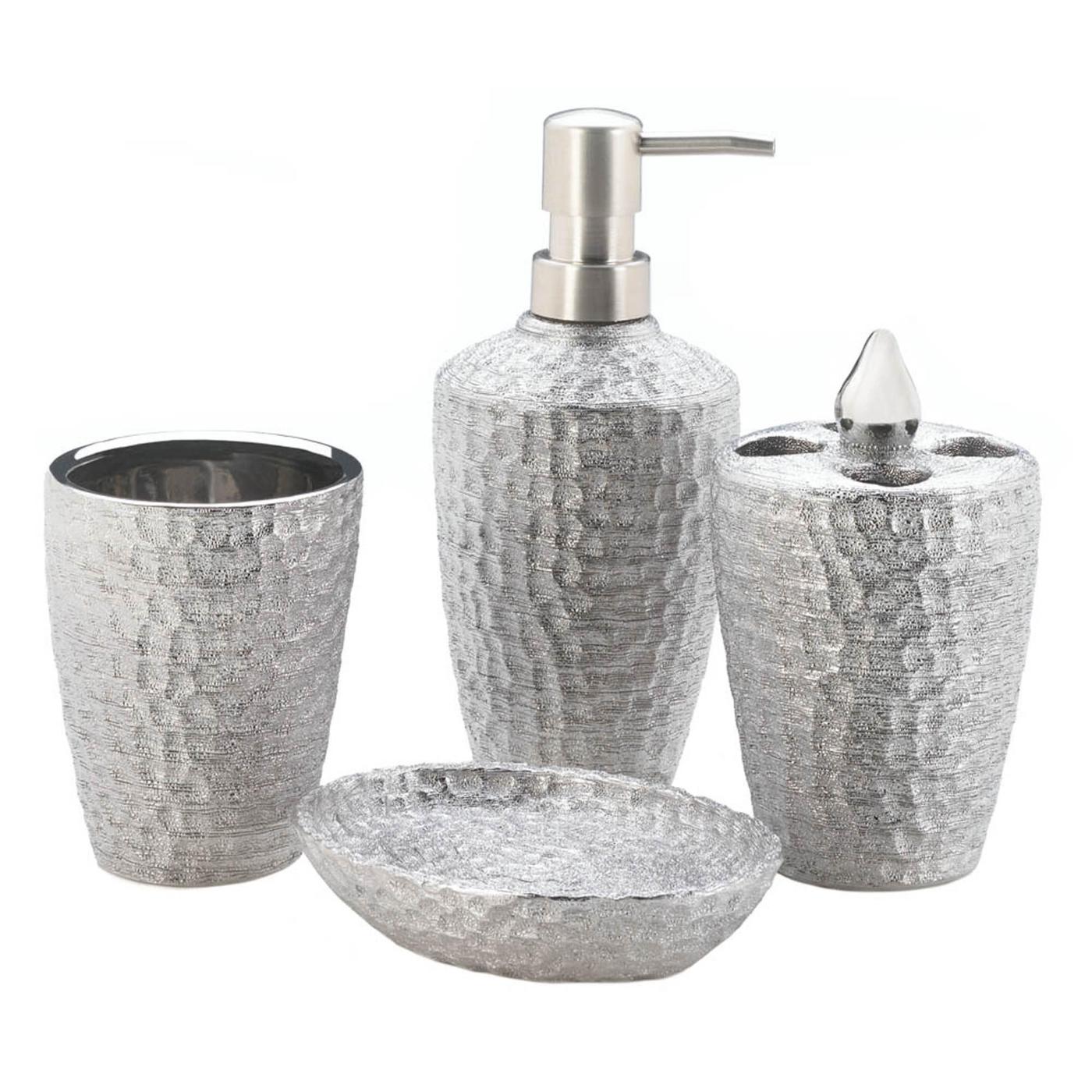 Hammered-Texture Silver Porcelain Bath Set